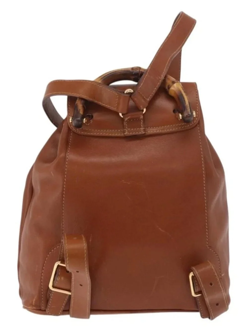 GUCCI Bamboo Backpack Leather Brown Gold 003 2058 0030 Auth ka4930